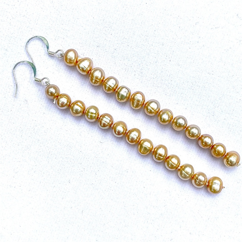 Hand knotted champagne pearl earrings